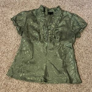 Bwear Green Flutter Sleeve Blouse with Mandarin Collar